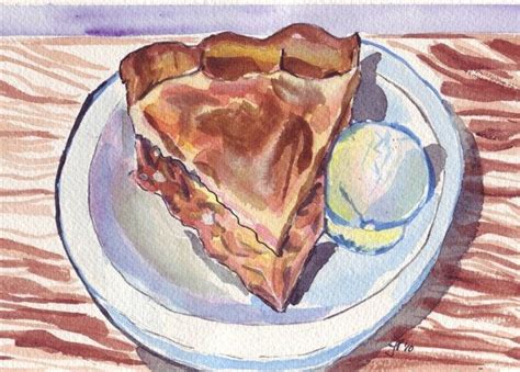 Apple Pie Still Life Watercolor Painting - Apple Pie ala Mode Watercolor Art Print, 5x7 ...