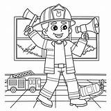 Premium Vector  Firefighter Boy Coloring Page For Kids sketch template