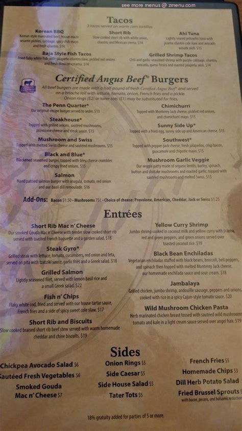 Menu at Penn Quarter Sports Tavern pub & bar, Washington