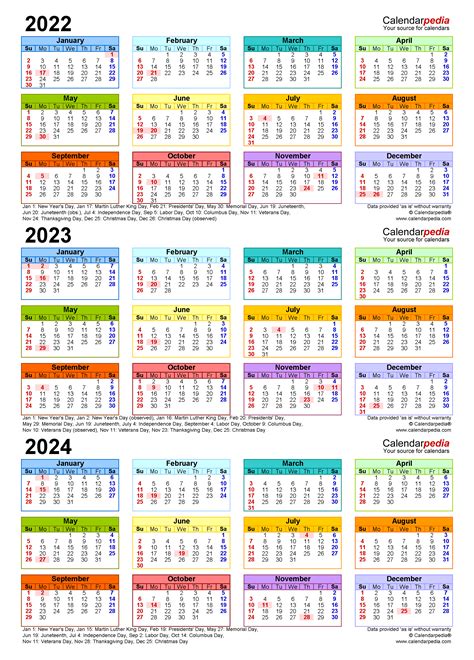 2022-2024 Three Year Calendar - Free Printable PDF Templates