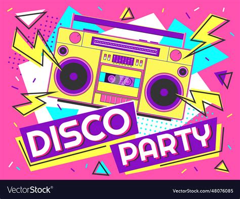 Disco party banner retro music poster 90s radio Vector Image