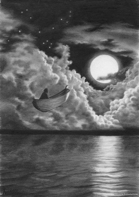 boat sailing in sky Cool Pencil Drawings, Pencil Sketch, Pencil Art, Sketch Drawing, Pencil Life ...