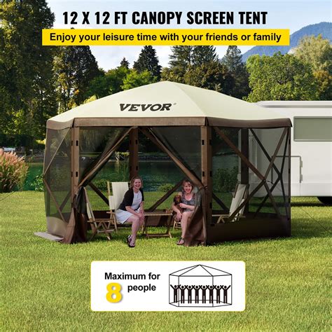 VEVOR Camping Gazebo Tent 12 X 12 Sized Pop-Up Canopy Screen Shelter Tent With Mesh Windows For ...