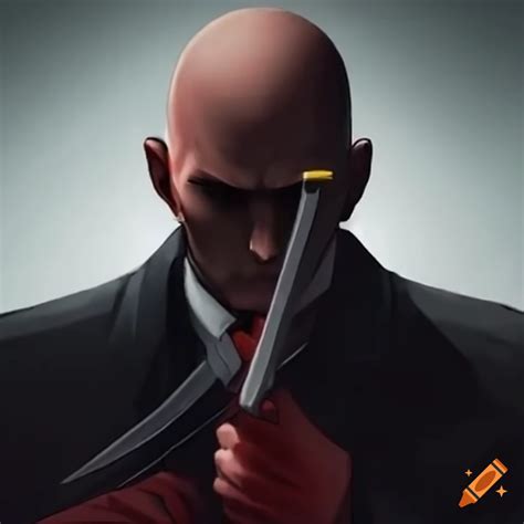 Anime version of hitman agent 47 with a katana on Craiyon