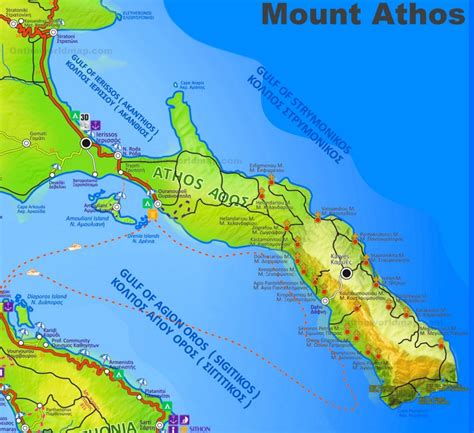 Mount Athos tourist map - Ontheworldmap.com