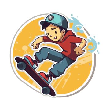 Sticker With A Boy With Skateboard Riding The Board Clipart Vector ...