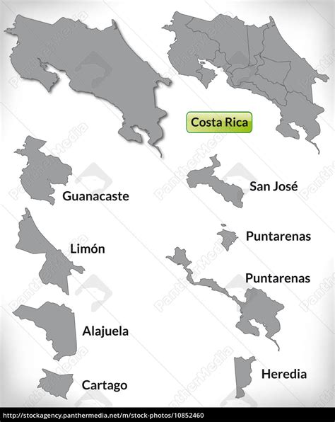 Map of Costa Rica with borders in grey - Royalty free photo #10852460 | PantherMedia Stock Agency