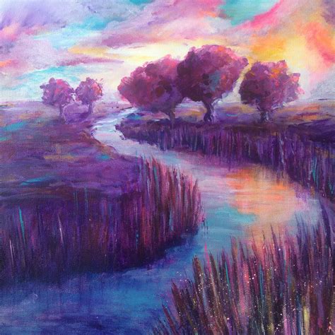 Purple landscape 4, acrylic painting on canvas, 40x40 cm by Rieneke Metselaar