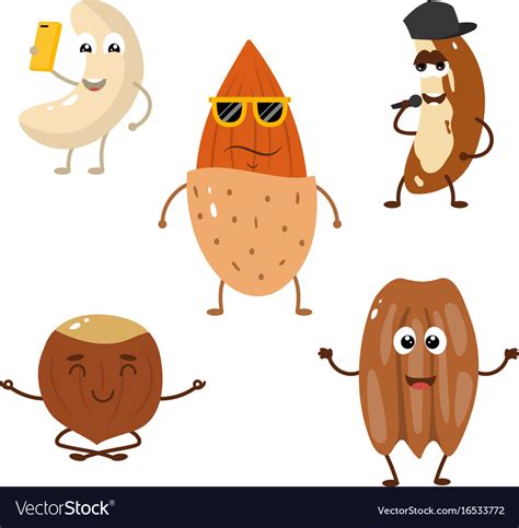 Set of funny characters from nuts Royalty Free Vector Image