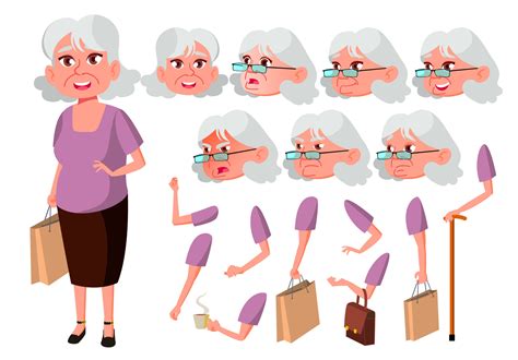 Old Woman Vector. Senior Person. Aged, Elderly People. Cute, Comic. Joy ...