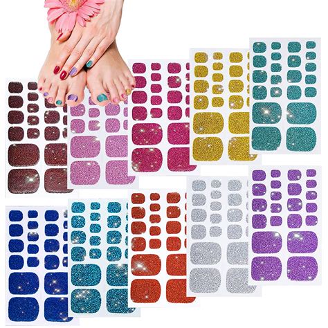 Amazon.com: 10 Sheets Toe Nail Polish Stickers Glitter Toenail Nail ...