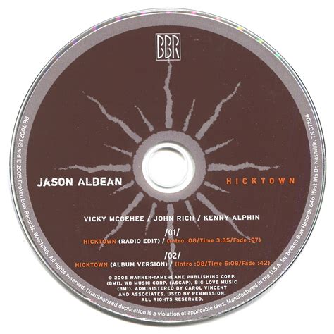 JASON ALDEAN Hicktown (Radio Edit) 3:35 PROMO CD SINGLE Album Version 5 ...