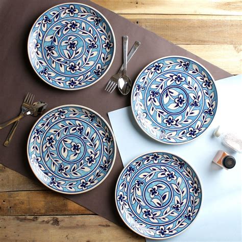 Blue hand-painted 10-inch ceramic dinner plates (set of 4) Buy Online at MiahDecor Store