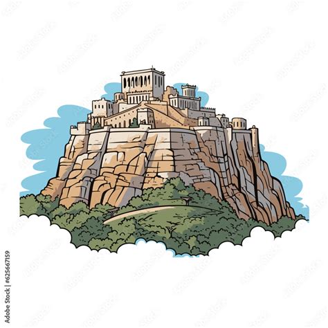 Acropolis hand-drawn comic illustration. Acropolis. Vector doodle style ...