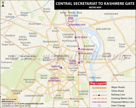 Central Secretariat to Kashmere Gate Metro Map