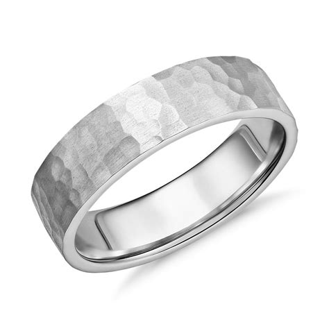 Matte Hammered Flat Comfort Fit Wedding Ring in Platinum (6mm) | Blue Nile