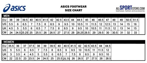 Asics Size Chart Uk - Greenbushfarm.com