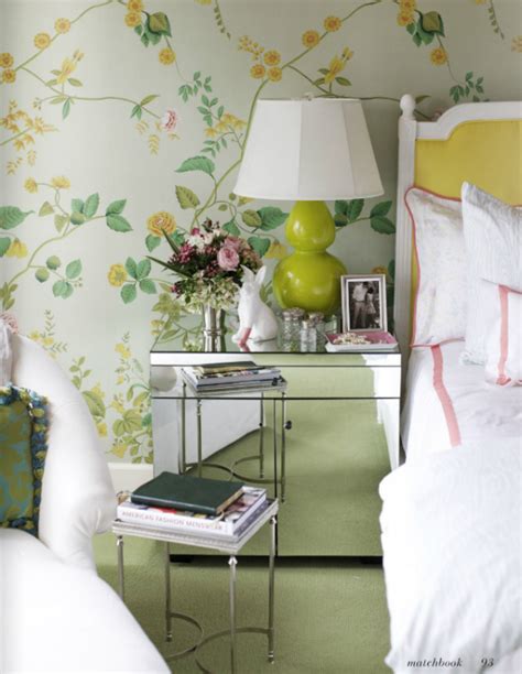 green and yellow floral wallpaper bedroom - Simplified Bee