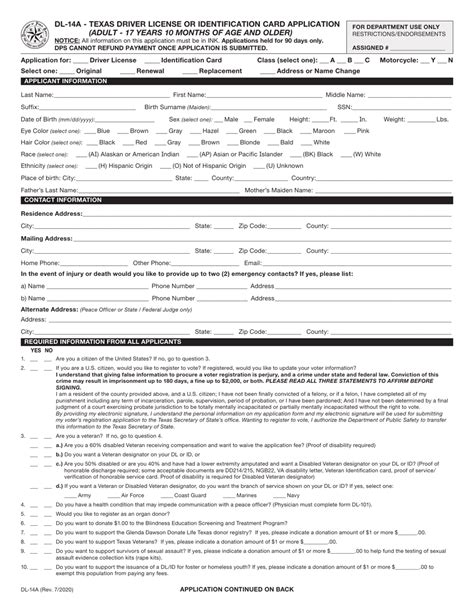 Form DL-14A Download Fillable PDF or Fill Online Texas Driver License ...