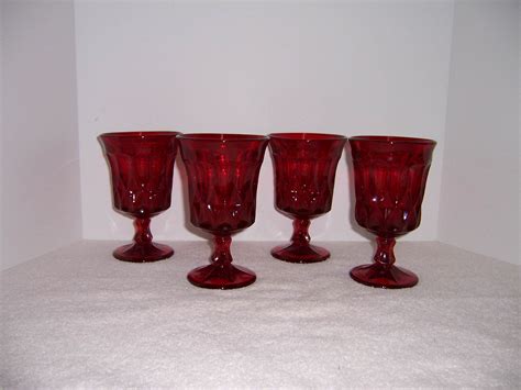 triple a resale 4 Ruby Red Stemmed Glass Goblets