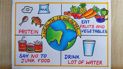 World Food Day drawing |Health Is Wealth poster drawing easy|Balanced ...