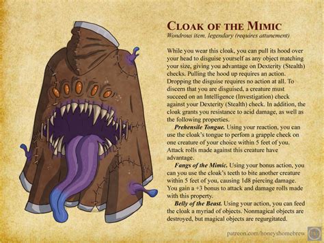 Cloak of the Mimic by HoneysHomebrew on DeviantArt in 2021 | Dnd ...