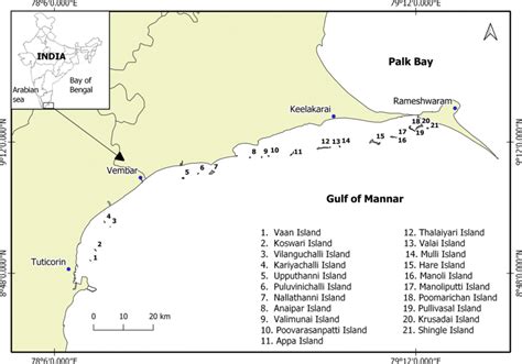 Map showing the reef islands in the Gulf of Mannar, India | Download Scientific Diagram