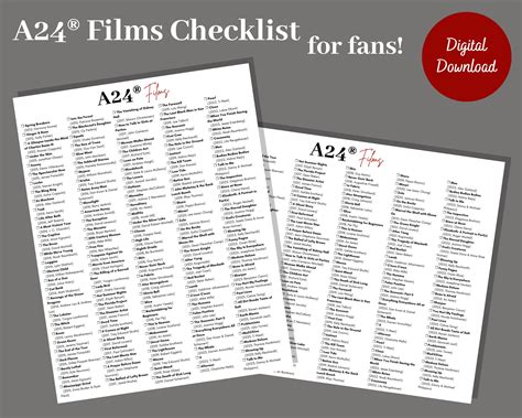 A24 Films Checklist Movie Checklist A24 Documentaries - Etsy