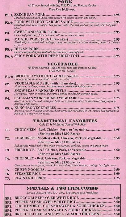 Menu at Skillman Wok restaurant, Fort Worth, Camp Bowie West Blvd