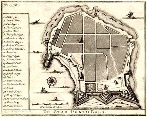 Antique map of Galle fort, Sri Lanka 1726