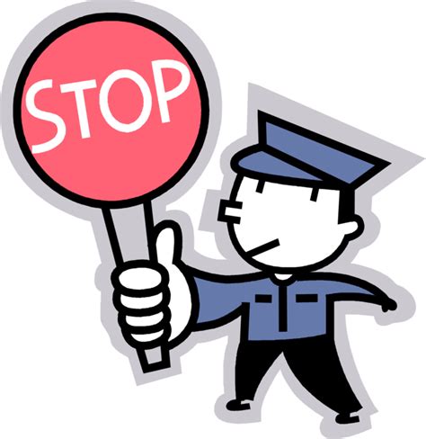 Vector Illustration Of School Crossing Guard Stops - Crossing Guard With Stop Sign Cartoon ...