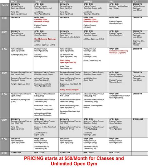 SCHEDULE & PRICING | Open gym, Schedule, Price