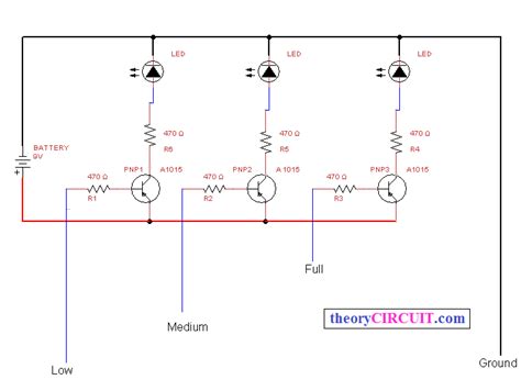 Water Level Indicator Circuit Using Transistor - Circuit Diagram