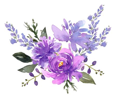 Purple Flower Designs, Watercolor Cip Art, Lavender Watercolor Flowers Collection, Wedding Clip ...