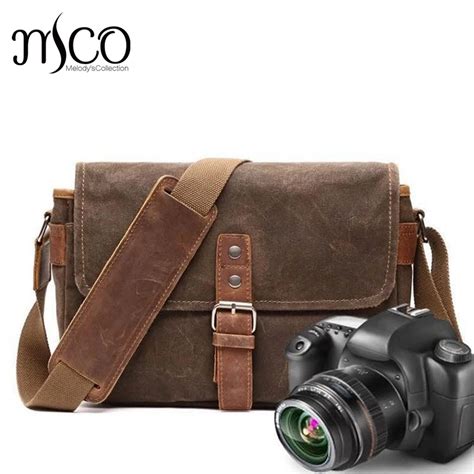 Men Vintage Oil Waxed Canvas Shoulder Bags Shockproof DSLR Camera Bag Waterproof Canvas ...