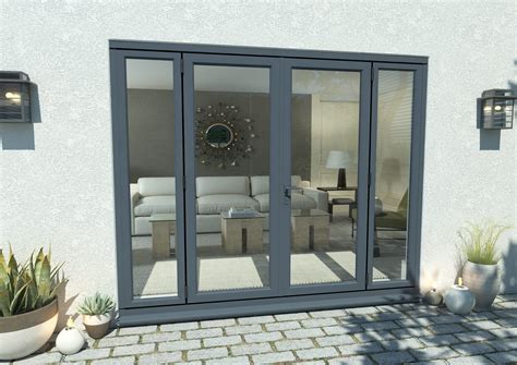 2100mm Open Out Grey Aluminium French Doors (1500mm Doors + 2 X 300mm Sidelights) Aluminium ...