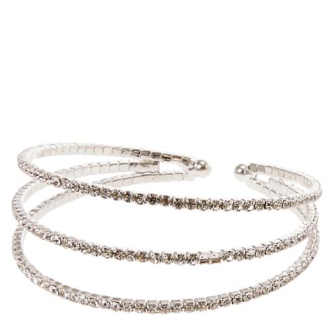 Triple Band Silver Crystal Bracelet | Claire's US