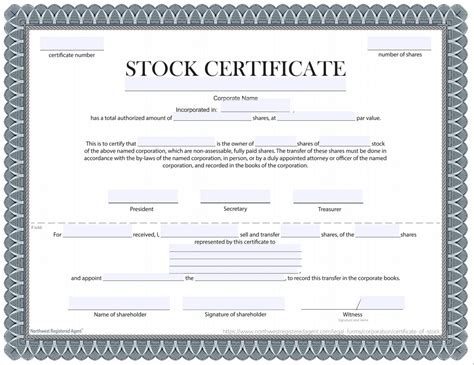 S Corp Stock Certificate Template