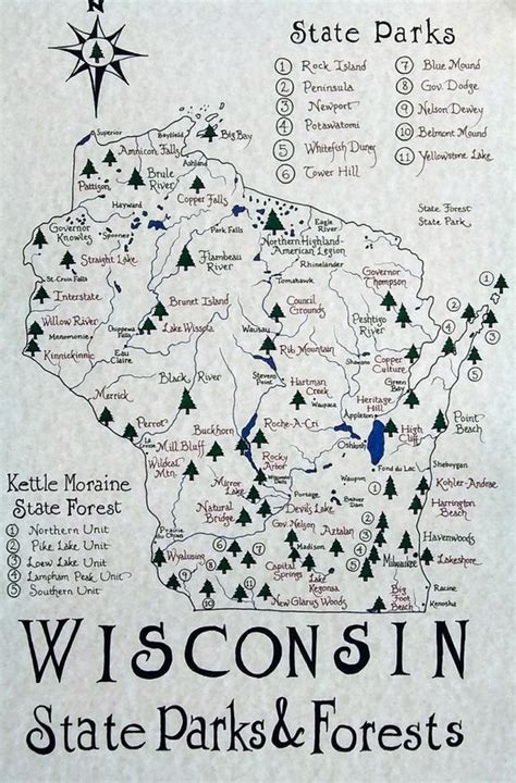 Wisconsin State Parks Map - Etsy