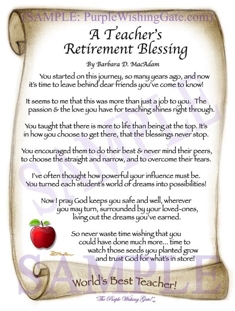 A Teacher's Retirement Blessing - Apple Scroll / ----- / none in 2022 ...