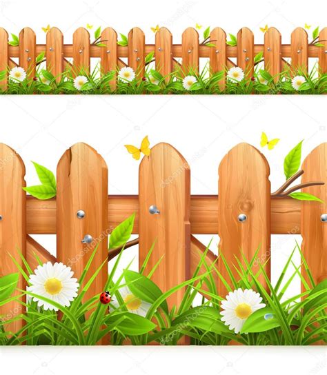 Grass and wooden fence seamless border, vector illustration Stock ...