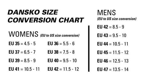 Dansko Shoes Size Conversion Chart