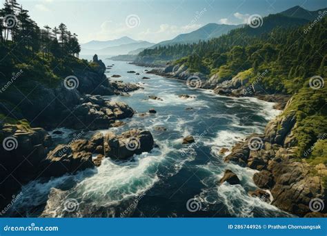 Top View of Drone Shot, River Water To Ocean with Island. Stock Photo - Image of cruise, relax ...