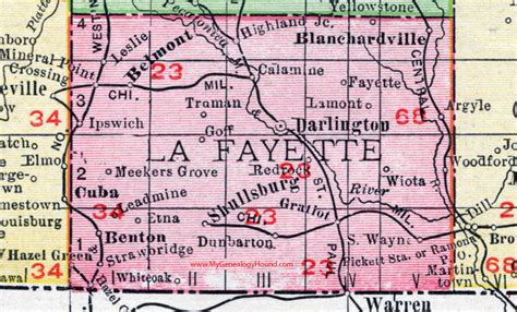 Lafayette County, Wisconsin, map, 1912, Darlington, Shullsburg, Benton, Blanchardville, Argyle ...