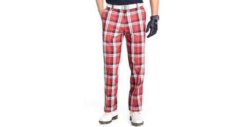 Izod Flat Front Plaid Golf Pants in Red for Men | Lyst