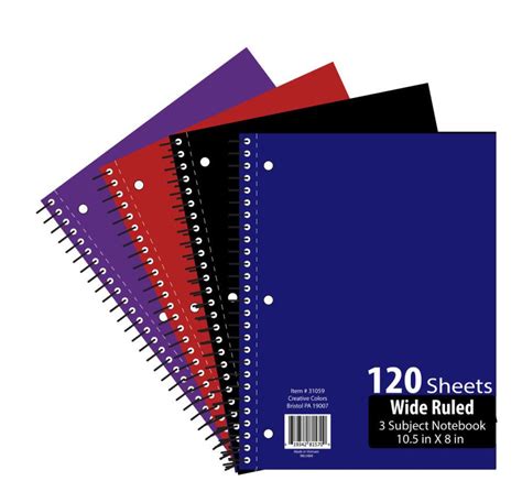 36 Wholesale 3 Subject 120 Sheet Notebook Wide Ruled - at ...