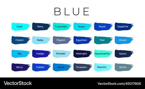 Blue paint color swatches with shade names Vector Image