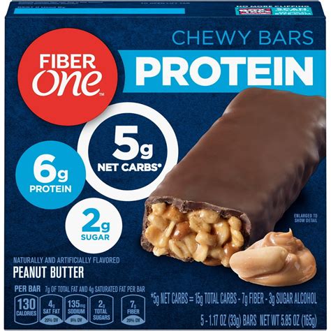 Fiber One Protein Bar, Peanut Butter Chewy Bars, 5 ct. - Walmart.com - Walmart.com