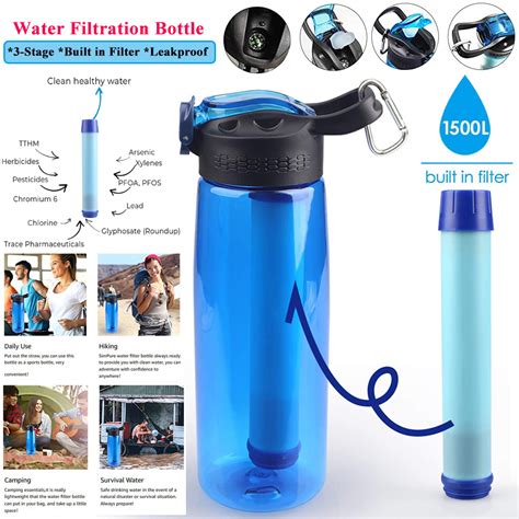 Filtered Water Bottle for Travel,Camping,Hiking,Outdoor Daily Use Removes 99.99% | eBay