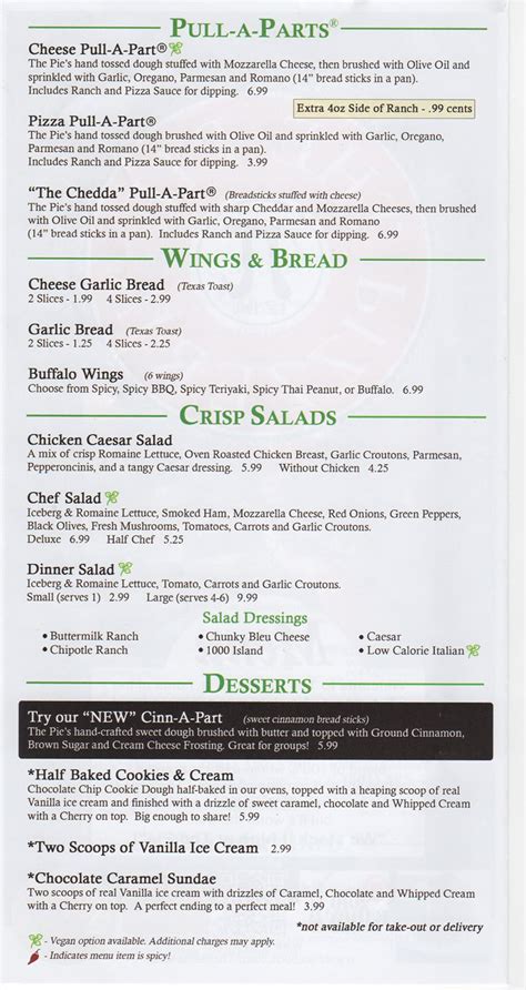 The Pie Pizzeria South Salt Lake menu – SLC menu